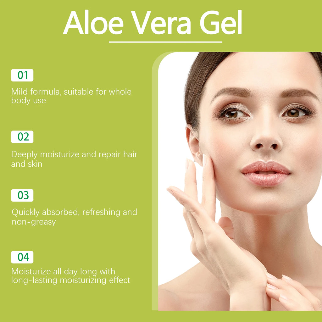 Moisturizing Hydrating Aloe Vera Gel Deeply Nourish Facial Body Skin Shrink Pores Reduce Fine Lines Dry Frizzy Hair Care Essence Qme