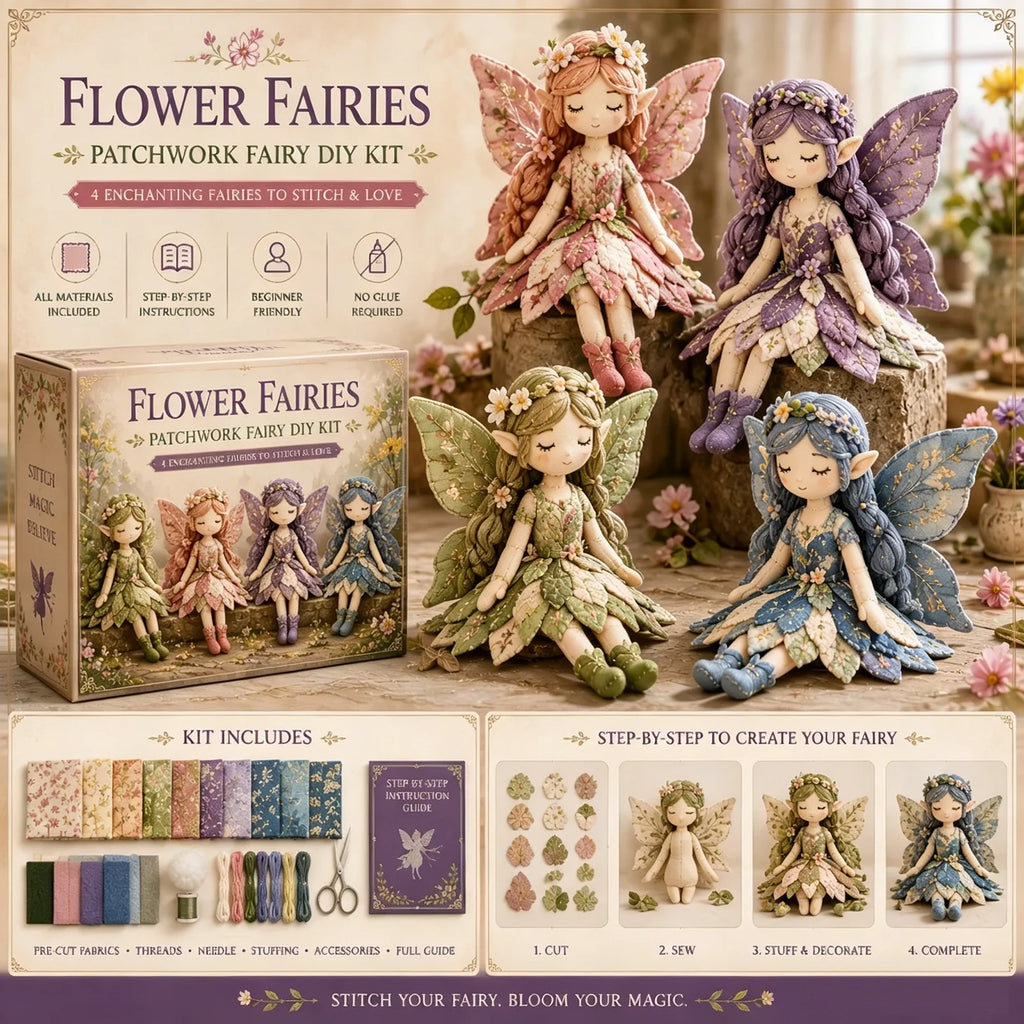 4Pcs Fairy Patchwork DIY Collection Handmade Make Winged Fairies Cloth Figurine Fairy Patchwork Sewing Kit Gift for Craft Lovers Qme