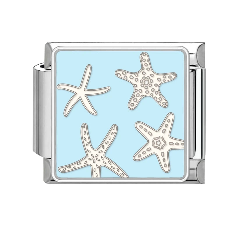Original Colored Glaze Star Sun Starfish Ocean Italian Charm Stainless Steel Link Fit 9mm Modular Bracelet DIY Jewelry Wholesale Qme Style 31
