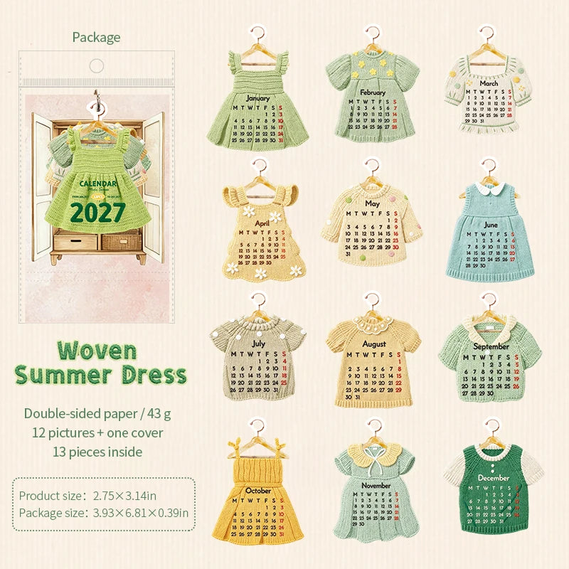 2027 Cute Creative Wardrobe-Shaped Mini Clothes Desk Calendar, Desktop Ornament, Tearable Calendar & Journal Scrapbook Material Qme B