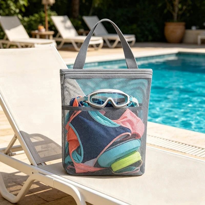 Mesh Tote Breathable Zipper Handle Portable Bath Organizer Camping Qme