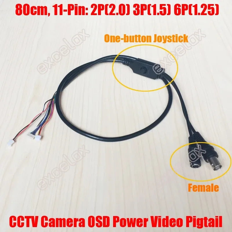 3PCS OSD Menu Camera Cable 5-Way Switch Control Tail Cable BNC+DC Power Video Cable Qme