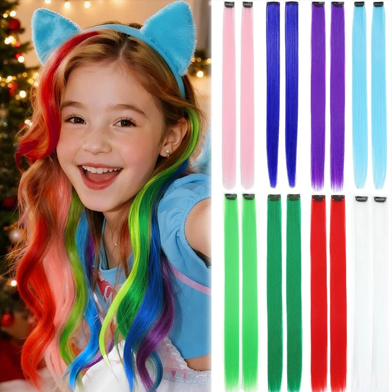 Colored Clip-in Hair Extensions - 55cm High-Temp Matte Fiber, Seamless Realistic Synthetic Fiber Hair Pieces Styling Accessories Qme