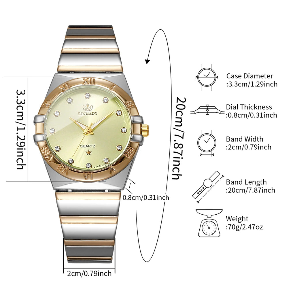 Women's Student Quartz Watch with High-end Feel, Gold Steel Bracelet, Trendy Cross-border Casual Zodiac Wristwatch Qme
