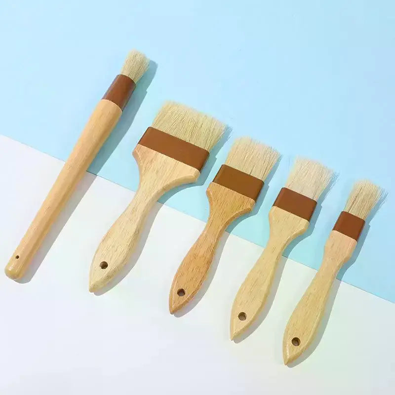 Kitchen Cooking Brushes Barbecue Oil Brush Wooden Handle Bristle Brushes Flat Pastry Baking Brush Qme