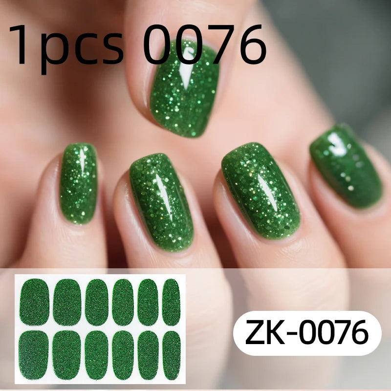 Nail Full Wrap Stickers Nail Glitter Self Adhesive Gel Nail Sticker for Women Home DIY Nail Supplies Manicure Kit Qme 1pcs 0076
