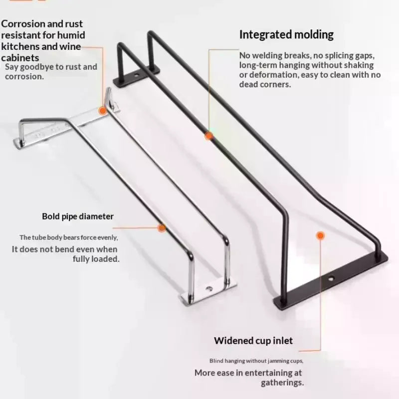 27/34cm Carbon Steel Wine Rack Glass Holder Hanging Bar Hanger Shelf Hanging Rack Under Cabinet Stemware Organizer Qme