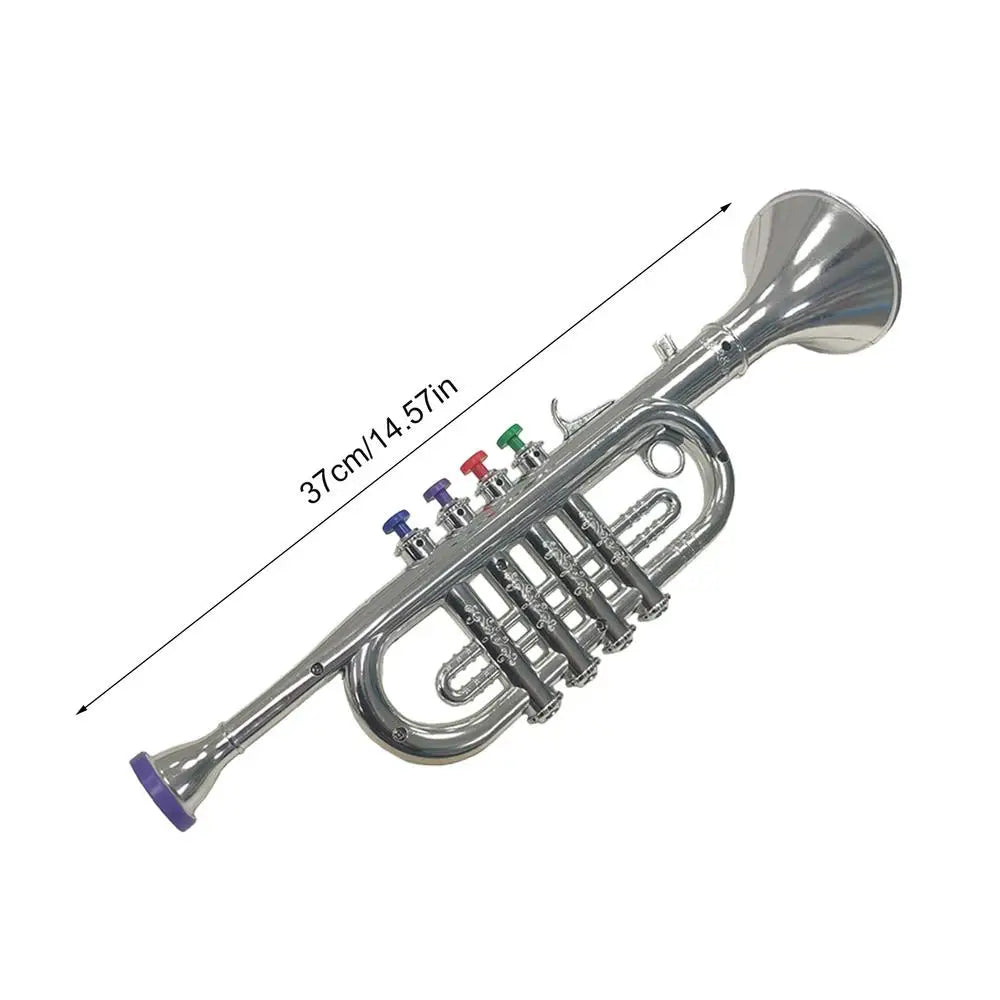 Kids Trumpet Children's Preschool Music Inspire Toys Horn Musical Instrument with 4 Color Keys Fun Music Toy for Children Qme Silver