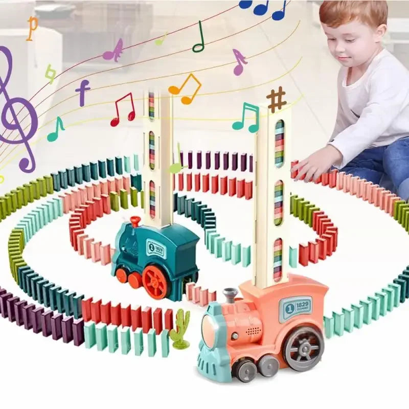 Domino Train for Kid Automatic Electric Laying Car Colorful Dominoes Set Educational Toys Blocks Birthday Gifts Boy Girls Child Qme