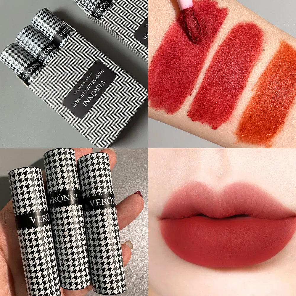 VERONNI Houndstooth Lip Mud Three-pack Matte Cheek Dual-use Blush Qme