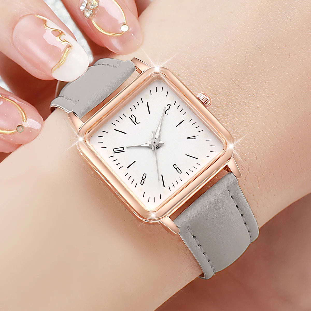 Fashionable small square female student digital scale simple belt alloy watch Qme