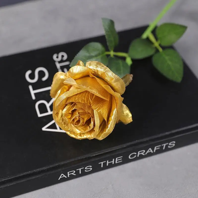 Colorful Realistic Touch Artificial Roses Flowers Rainbow Lifelike Silk Roses Flowers Non-Fading Plastic Fake Flowers Qme Gold