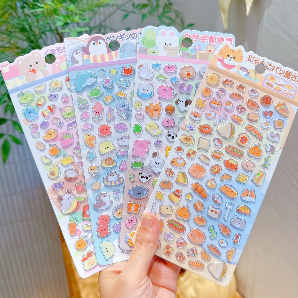 4PCS Japanese Cute Animal Candy Glass 3D Crystal Sticker, Reward Sticker for DIY Scrapbook Phone Case Notebook Decoration Qme 4pcs