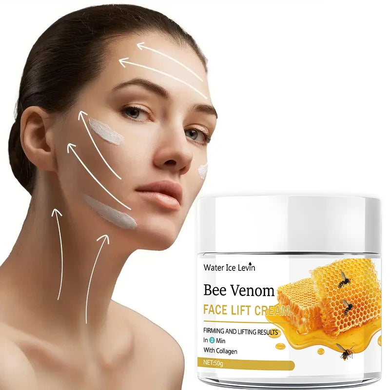 Bee Venom Skin Tightening and Lifting Cream, 50g - Moisturizes and Smooths Skin, Makes Skin Look Young and Radiant, Scented, Suitable for All Skin Types, Moisturizing Cream. | Glossy Skin Effect. Qme