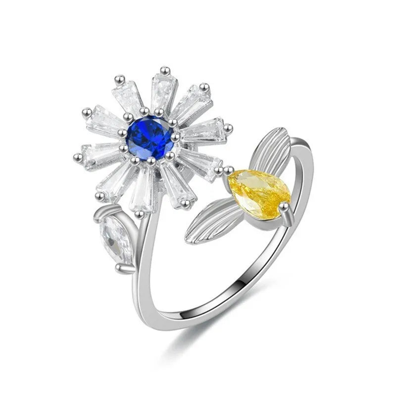 Anxiety Rings for Women Y2k Jewelry Rings Sun Flower Charm Daisy Bead Anti Stress Fidget Spinner Rings Teens 2025 Aesthetic Qme Crinkle Chrysanthemu resizable
