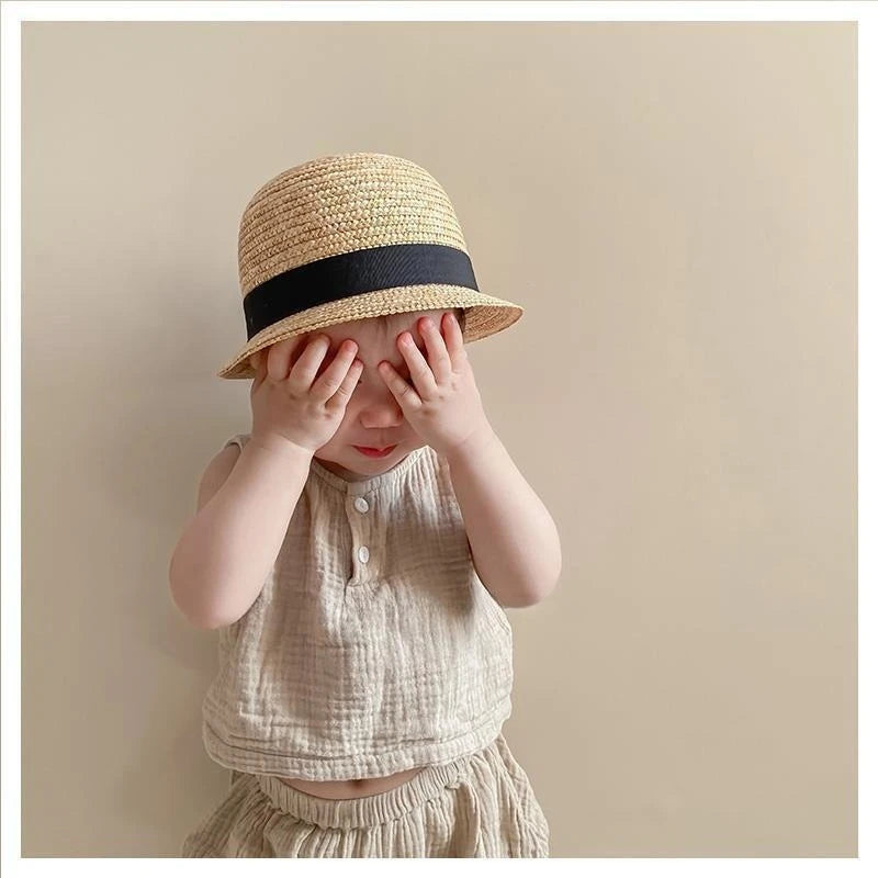 Korean Tide Baby Straw Hat Summer Cute Bowler Sunshade Beach Qme