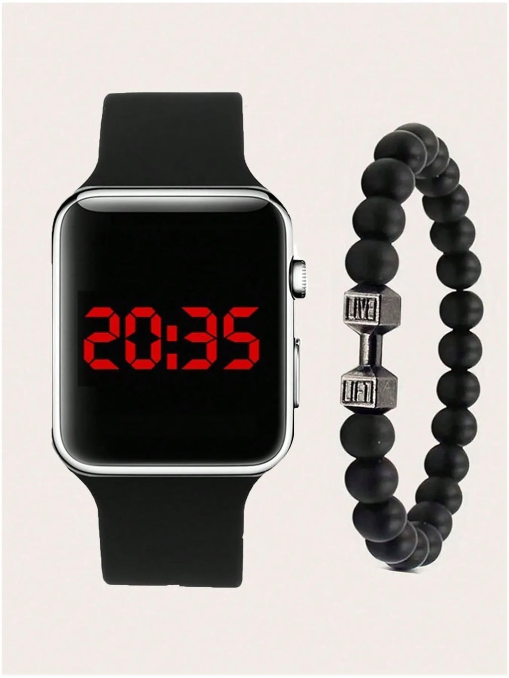 2-piece unisex fashionable, trendy, casual, personalized square LED electronic watch set Qme