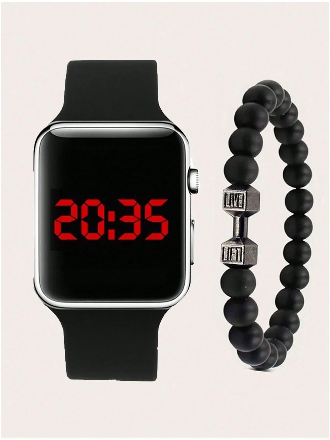 2-piece unisex fashionable, trendy, casual, personalized square LED electronic watch set Qme