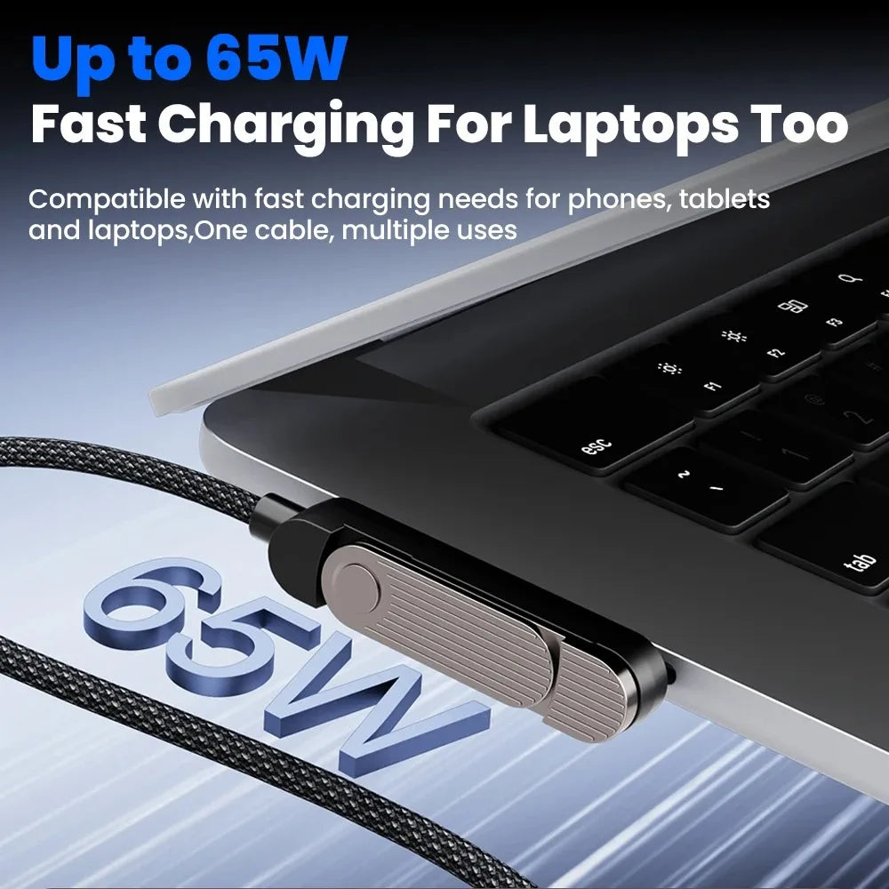 65W USB Fast Charging Cable With Foldable Phone Holder 2-in-1 Type-C Quick Charge Data Wire USB C Charging Line For Mobile Phone Qme