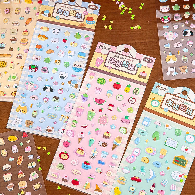 Cute & Healing Puffy Stickers, High-Value 3D Decorative Material for Journals & Guka, Must-Have for Student Stationery Lovers Qme