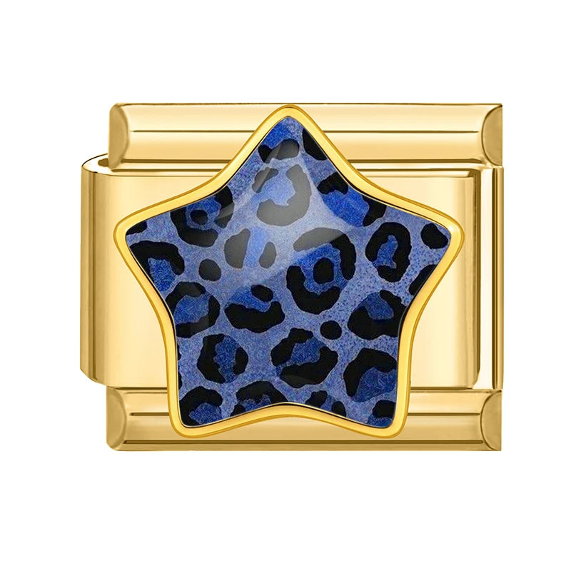 2026 Colorful Blue Rose Leopard Print Stars Zebra Golden Italian Link Fit 9mm Stainless Steel Charms Jewelry DIY Bracelets Gift Qme Style 3
