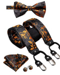 Hi-tie Silk Men's Suspender Metal 6 Clips Braces Bow Tie Hankerchief