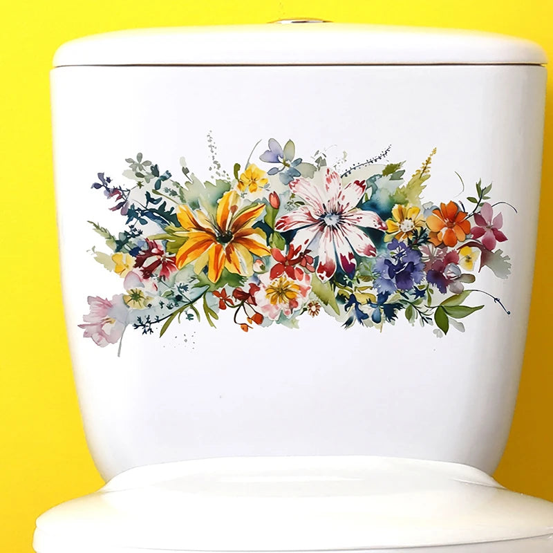 Waterproof Stickers Toilet Cover Bathroom Walls Flower Self-adhesive Qme
