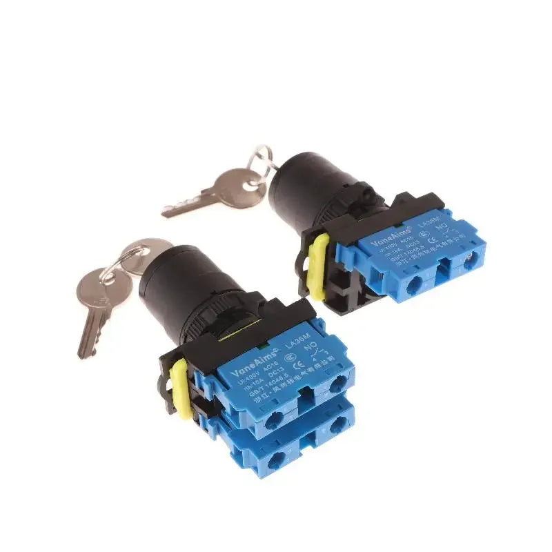 12v 220v 10A 2/3 Position 1/2NO 1/2NC On Off Knob Button Rotary Switch Selector With Keys 22mm LA36M Key Switch Qme