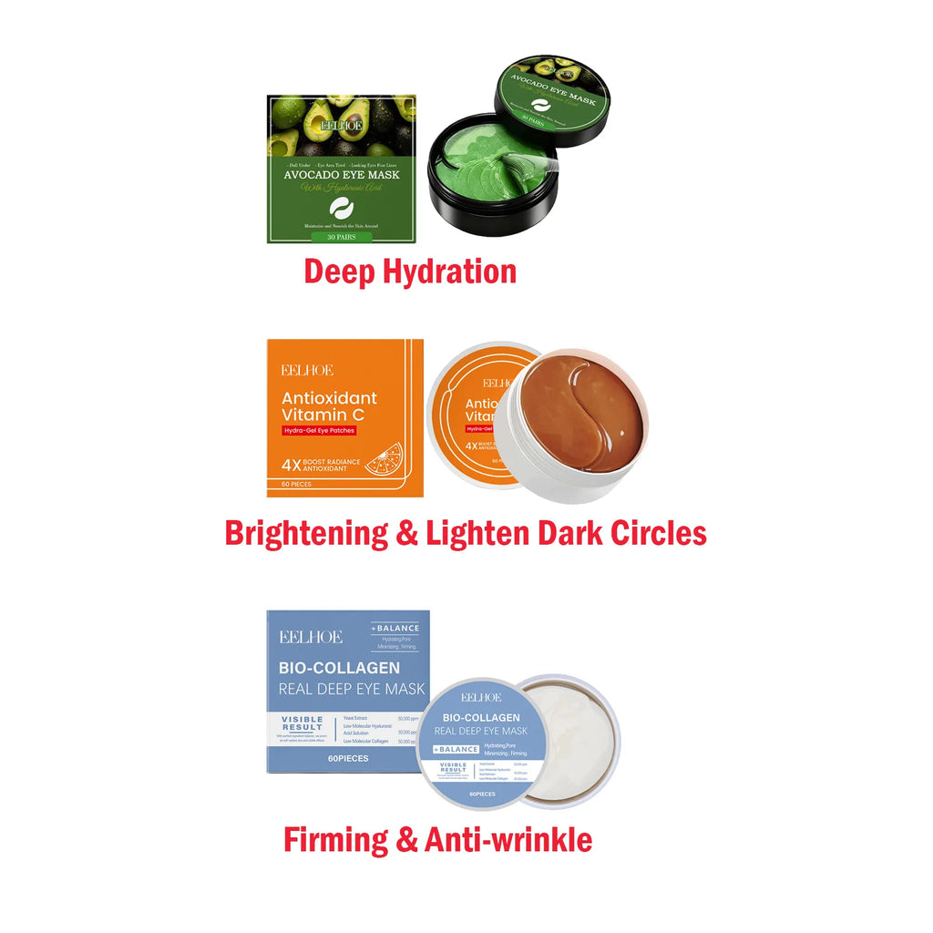 Eye Mask Hyaluronic Acid Hydrating Bio-Collagen Firming Vitamin C Brightening Under Eye Patches Anti-Puffiness Reduce Dark Circl Qme