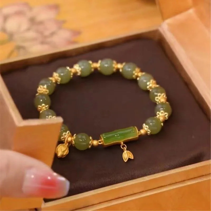 b05 Court Retro Lucky Imitation Hotan Jade Bracelet Vintage Light Luxury Handmade Jewelry Bracelet Women's Girls Jewelry Gift Qme