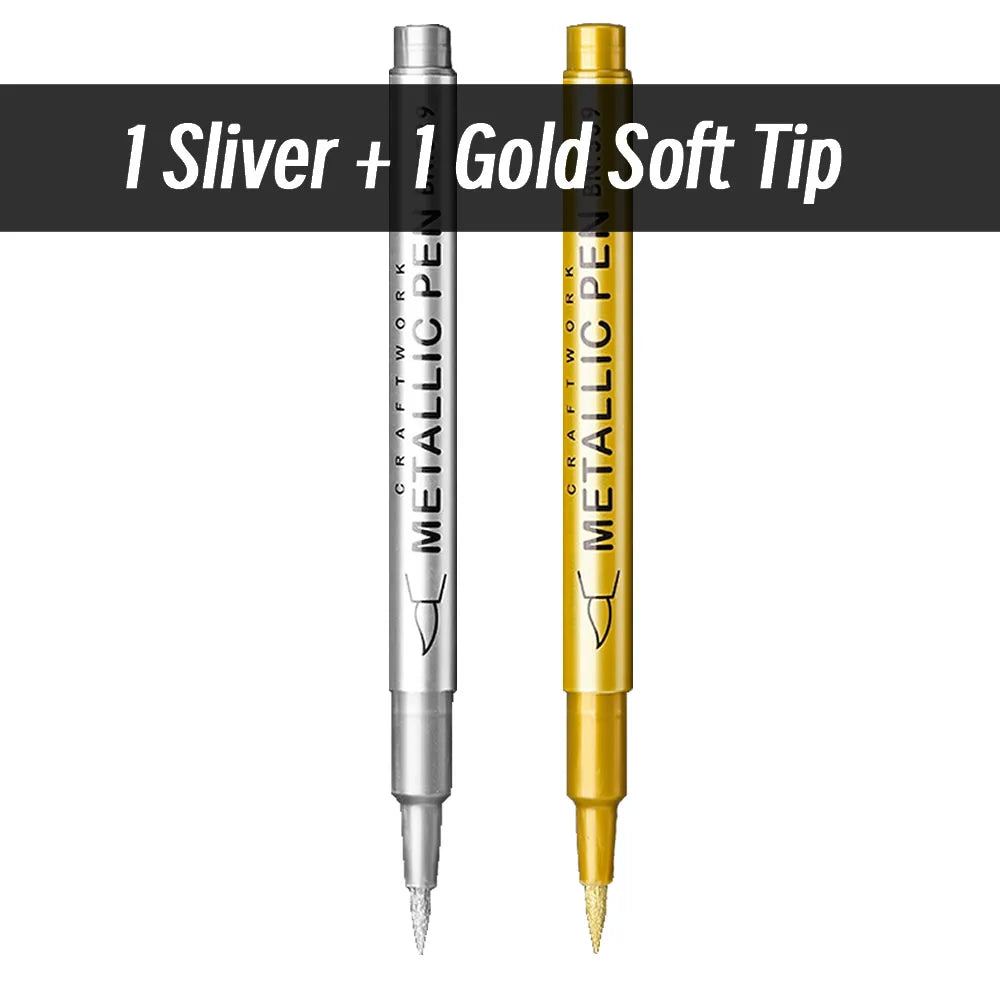 Brush Metallic Paint Marker Pens Gold Silver Permanent Art Manga