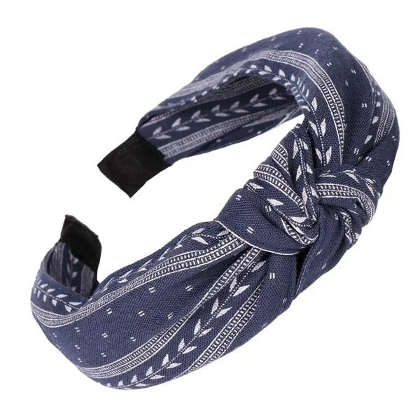 Elegant Knotted Leaf Wide Fabric Headband Hair Hoop Women Girls Beach Qme navy bule