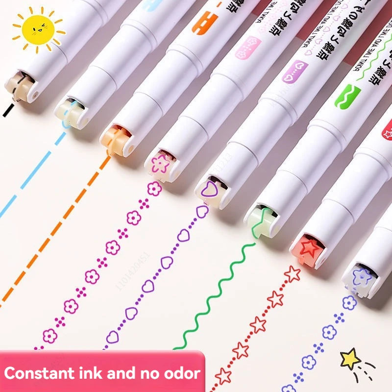 6-24pcs/set Flower Line Shape Highlighter Pen Roller Tip Curve Liner Marker Kawaii Stationery School Office Supplies Qme