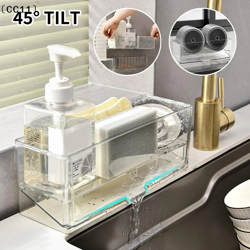 Multifunctional Sink Drain Rack Self Draining Dish Brush Storage Qme