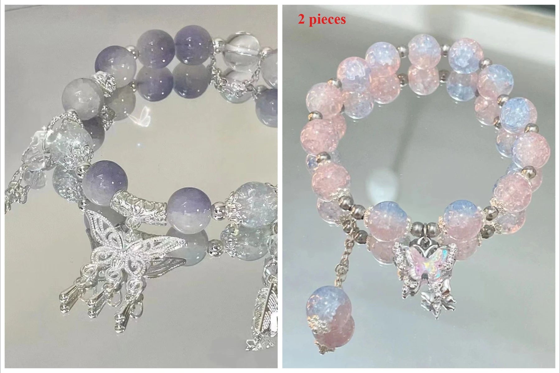 2 Pieces Simple Beads Resin Bracelets Jewelry Gifts for Women Inspired Beaded Bracelet DIY Same Style Statement Jewelry Bangles Qme S426S427