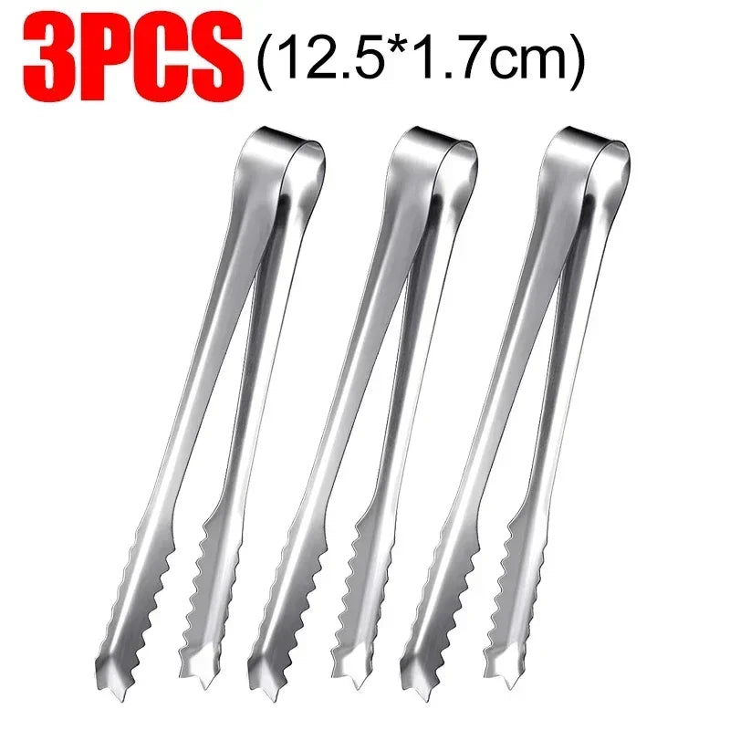 Stainless Steel Ice Tongs Bread Cake Clamps Salad Coffee Sugar Cubes Clips for Restaurant Bar Party Serving Tongs Kitchen Tools Qme 3PCS