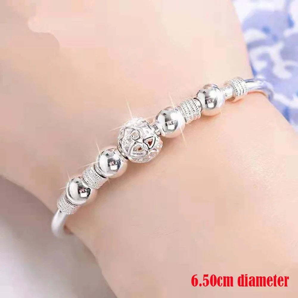 925 Sterling Silver Exquisite Beaded Bangle for Women, Stylish and Elegant Adjustable Bangle, Party Gift Accessory Jewelry Qme