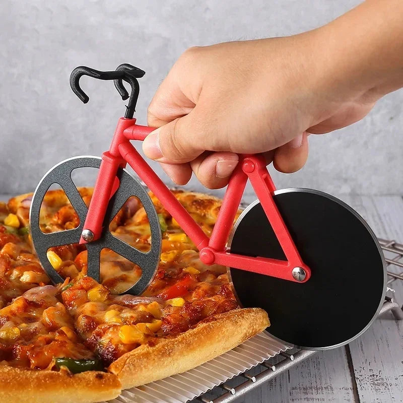 Stainless Steel Pizza Knife Two-wheel Bicycle Shape Pizza Cutting Knife Pizza Tool Bike Round Pizza Cutter Knives Kitchen Tools Qme
