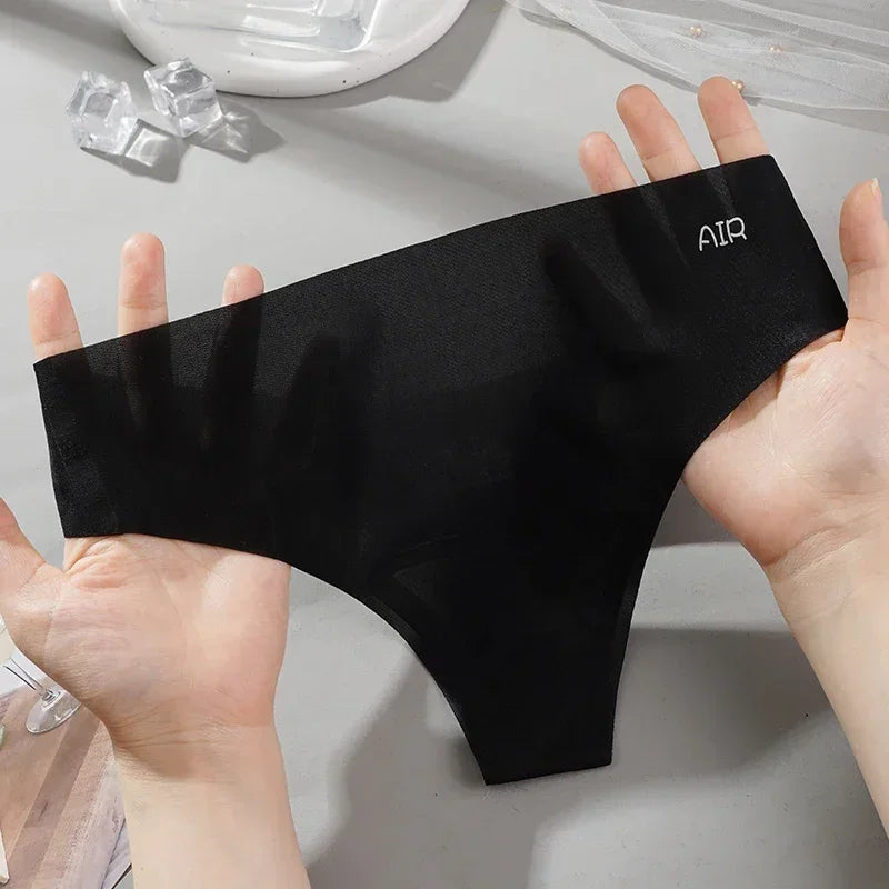 Transparent Thong Panties Women Ultra-thin Sense Sexy Female Seamless Low-rise Solid Color T-pants Quick Drying Underwear Qme Black 1pc M