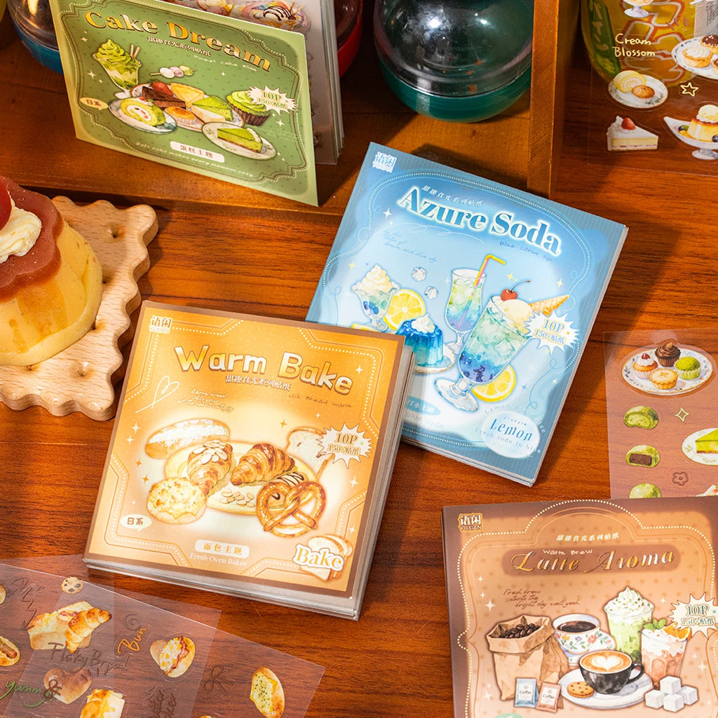 Dessert & Food Themed Sticker Book, Aesthetic Multi-Material DIY Supplies for Junk Journal Decor and Gift Wrapping Qme