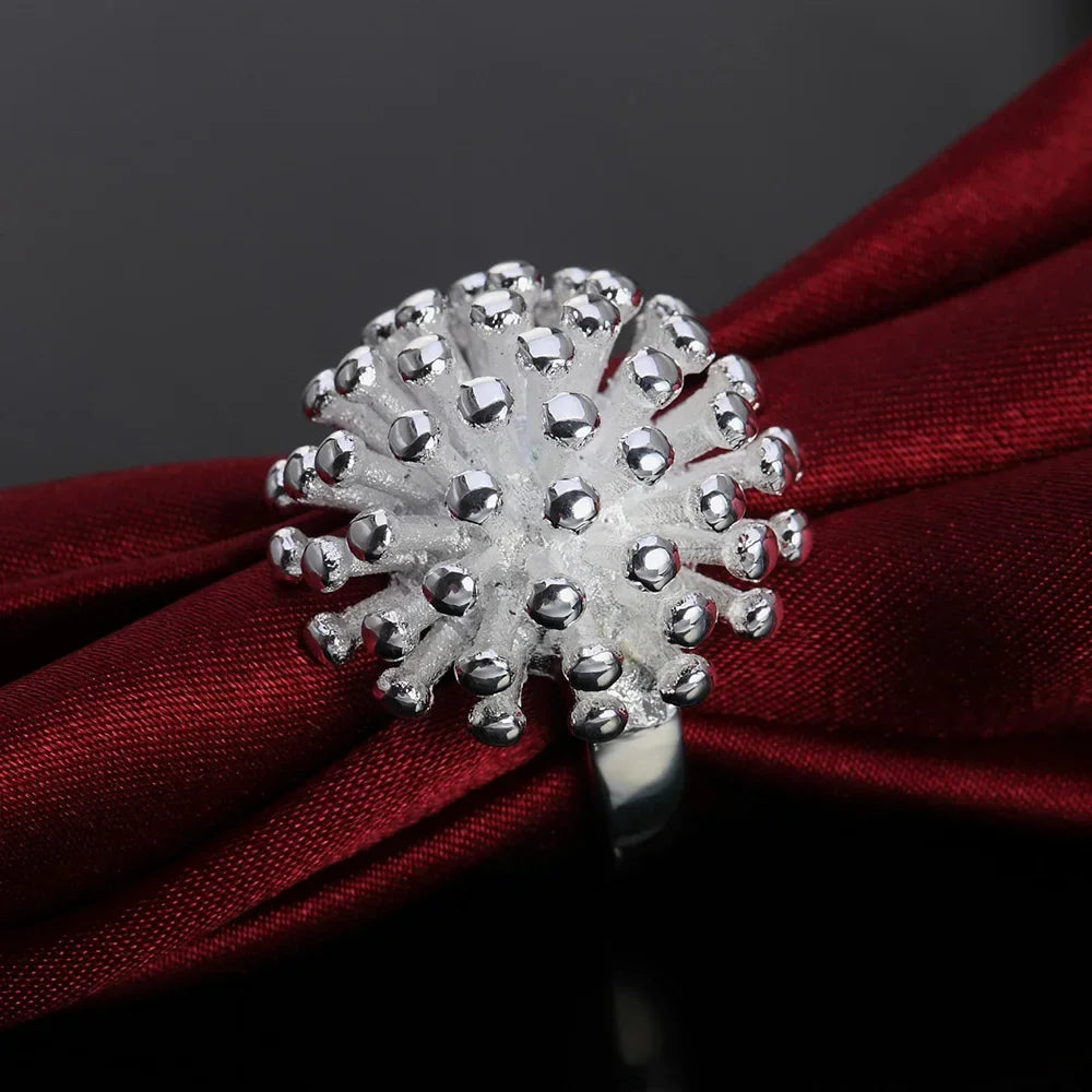 Hot Charms 925 Sterling Silver Round Flower Pendant Necklace Ring Jewelry Set for Women Fashion Wedding Party Couple Gift Qme