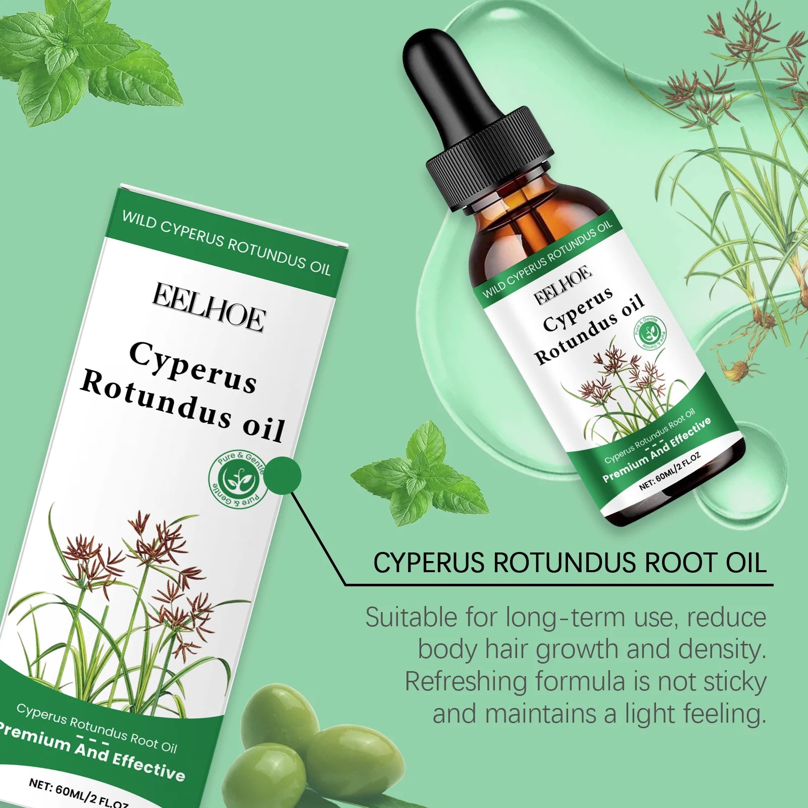 60ml Cyperus Rotundus Oil Gentle Hair Removal Care Oil Body Hair Inhibitor Serum Moisturizing Nourishing Natural Cypress Oil New Qme
