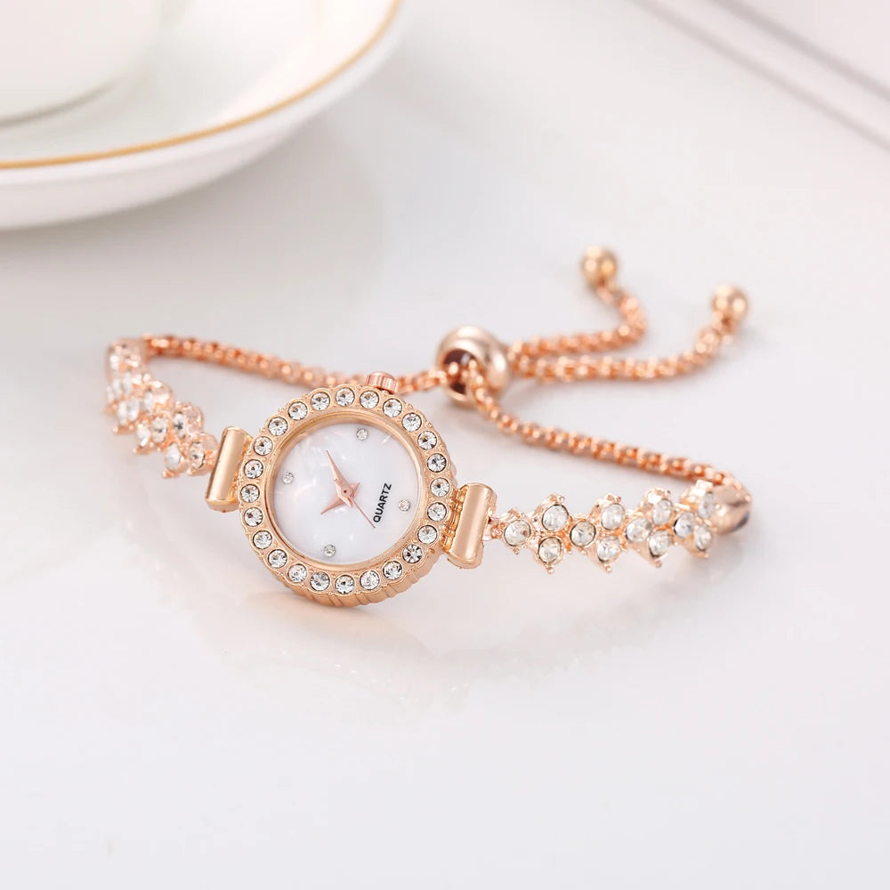 New niche fashion diamond inlaid women's watch round full diamond women's style pull-out bracelet watch Qme