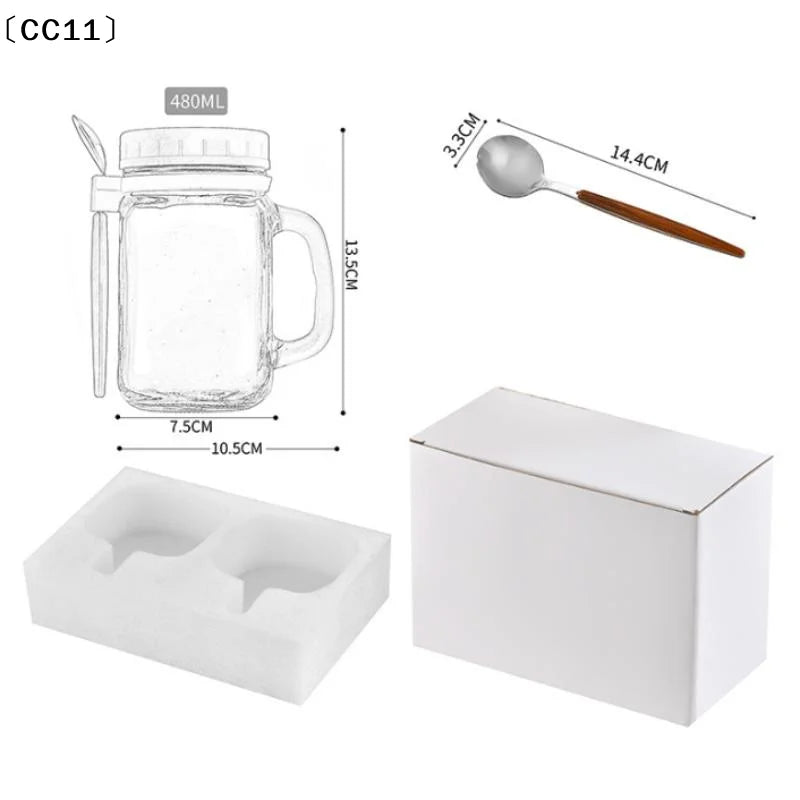 Overnight Oats Containers Handle Lid Spoon Glass Oatmeal Jars Cereal Qme