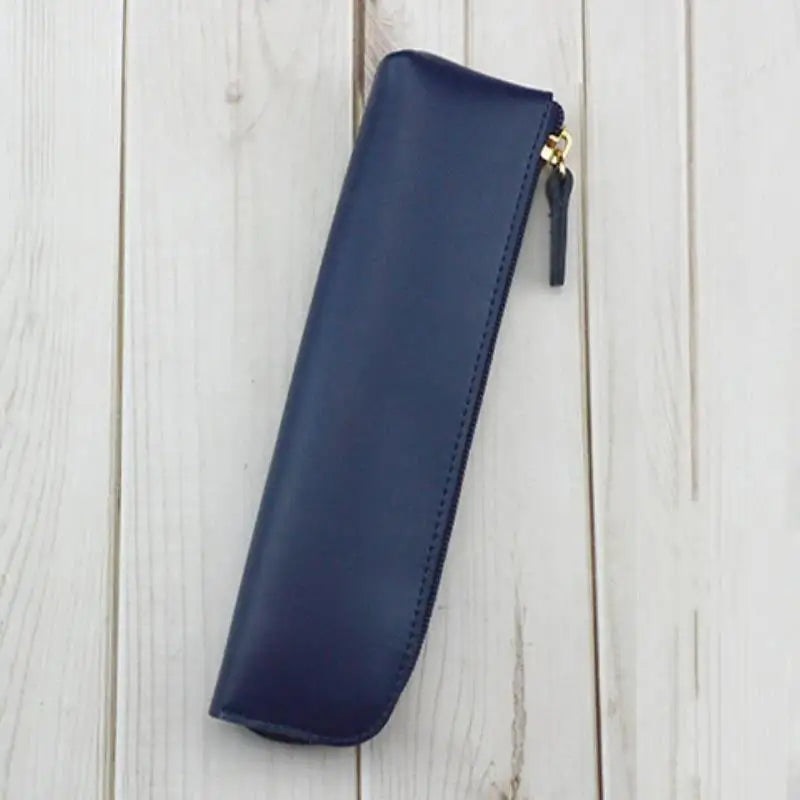 PU Leather Pen Holder Brass Snap Closure Fine Stitching Slim Pencil Qme A11