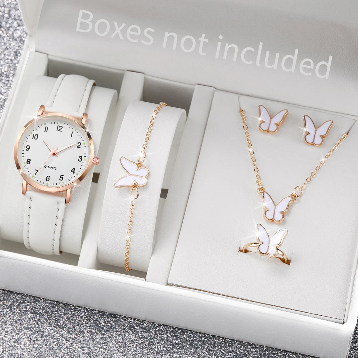 6PCS Female student fashionable night light pointer watch, small fresh frosted leather casual watch, simple digital quartz watch Qme White A Without Box