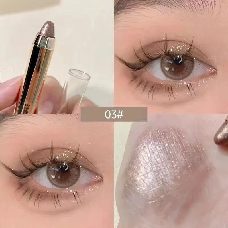 Shimmer Eyeshadow Stick Easy Glitter Highlighter Eyeshadow Pencil Brightening Makeup Pink Silkworm Champagne Gold Eyeliner Pe Qme 03
