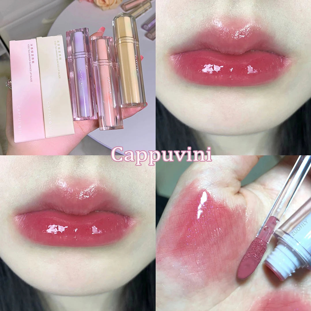 Iced Tea Mirror Lip Glaze Watery Lip Gloss Waterproof Lasting Transparent Jelly Liquid Lipstick Womon Beauty Makeup Lip Cosmetic Qme 04 Cappuvini