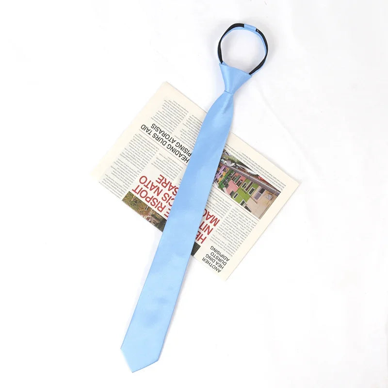 Unisex Black Simple Clip Tie Women Men Zipper Ties Shirt Accessories Qme LIGHT BLUE