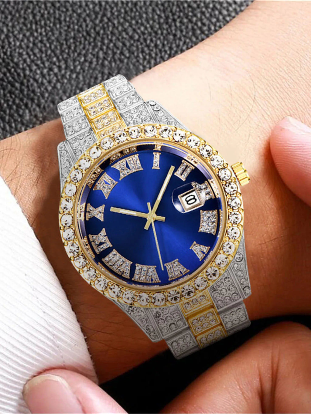 Full Faux Diamond Steel Strap Large Dial Quartz Watch Qme